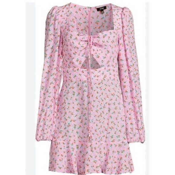 AFRM Los Angeles Barbie Core Cut Out Pink Floral Mini Dress Sz S Long Sleeve - Picture 4 of 6